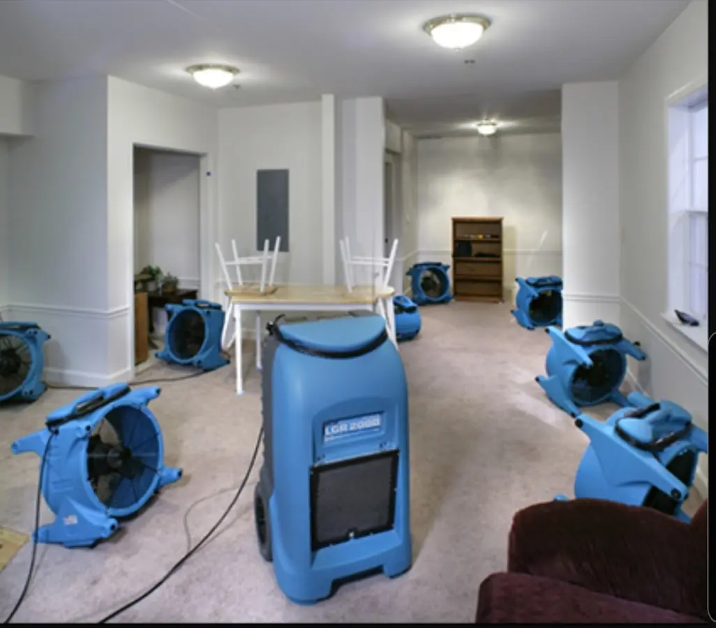 Air movers and dehumidifier setup for Water Extraction & Removal in Gorham
